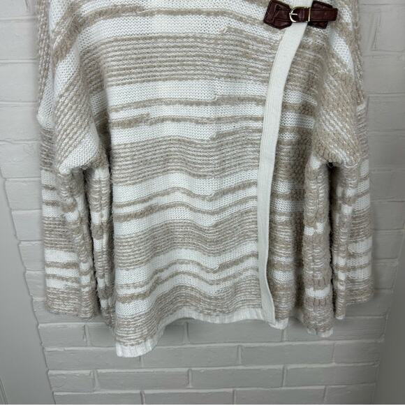 Calvin Klein Neutral Fuzzy Striped Knit Wrap Sweater Size S/M - Picture 6 of 11